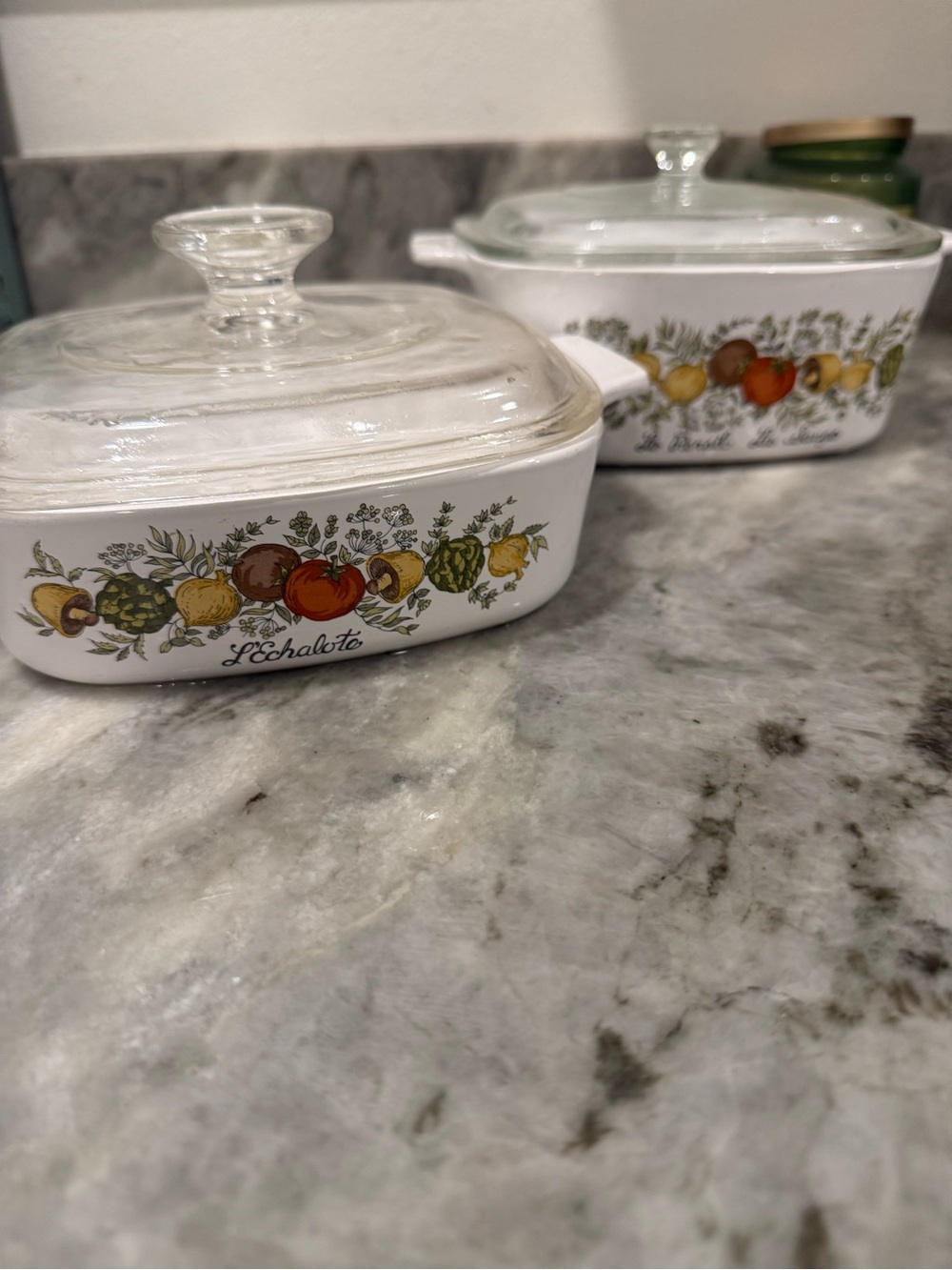 Corningware White Ceramic Casserole Dish with Fruit Motif - Set